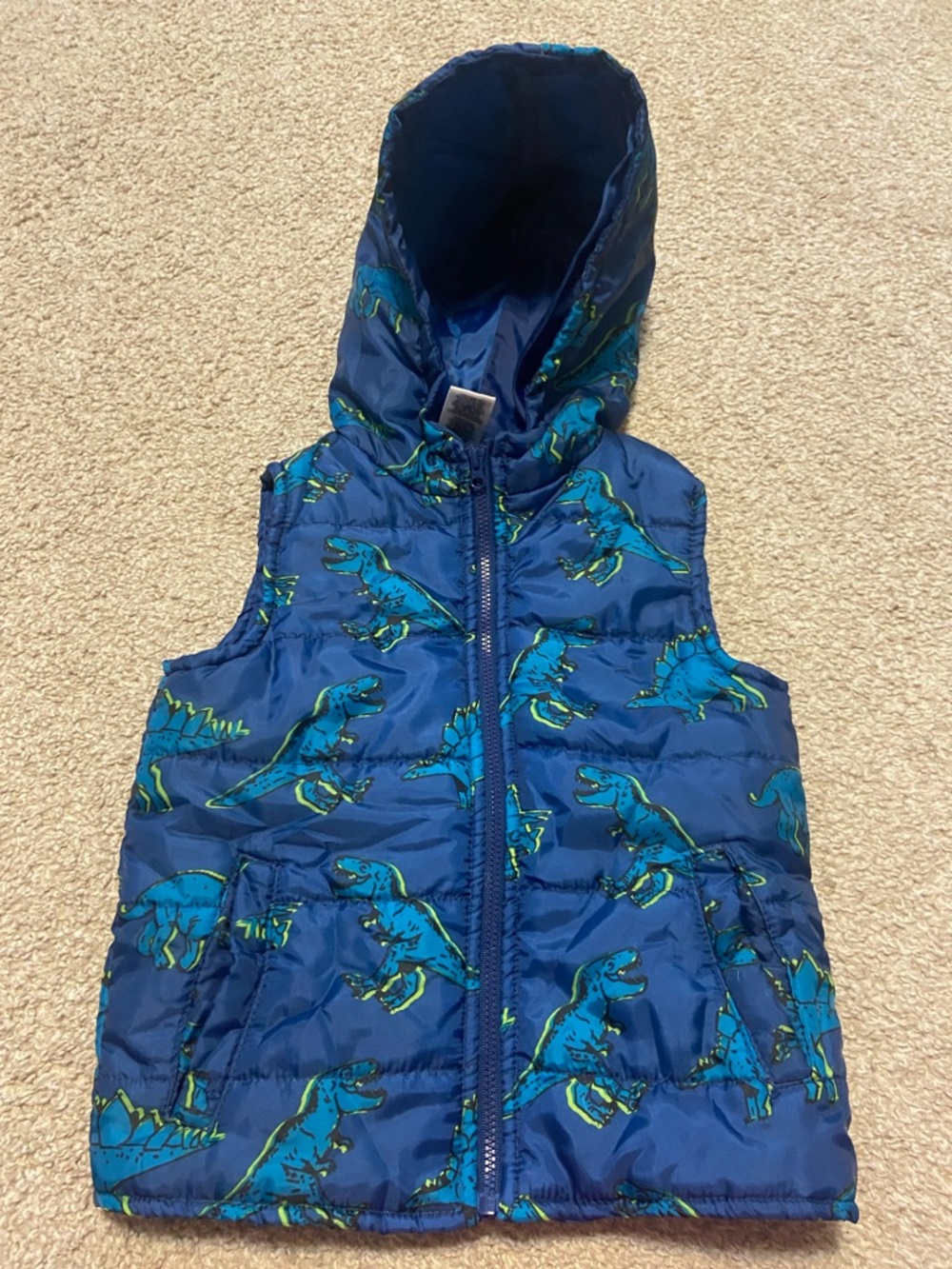 Kids Blue Dinosaur Hooded Puffer Vest